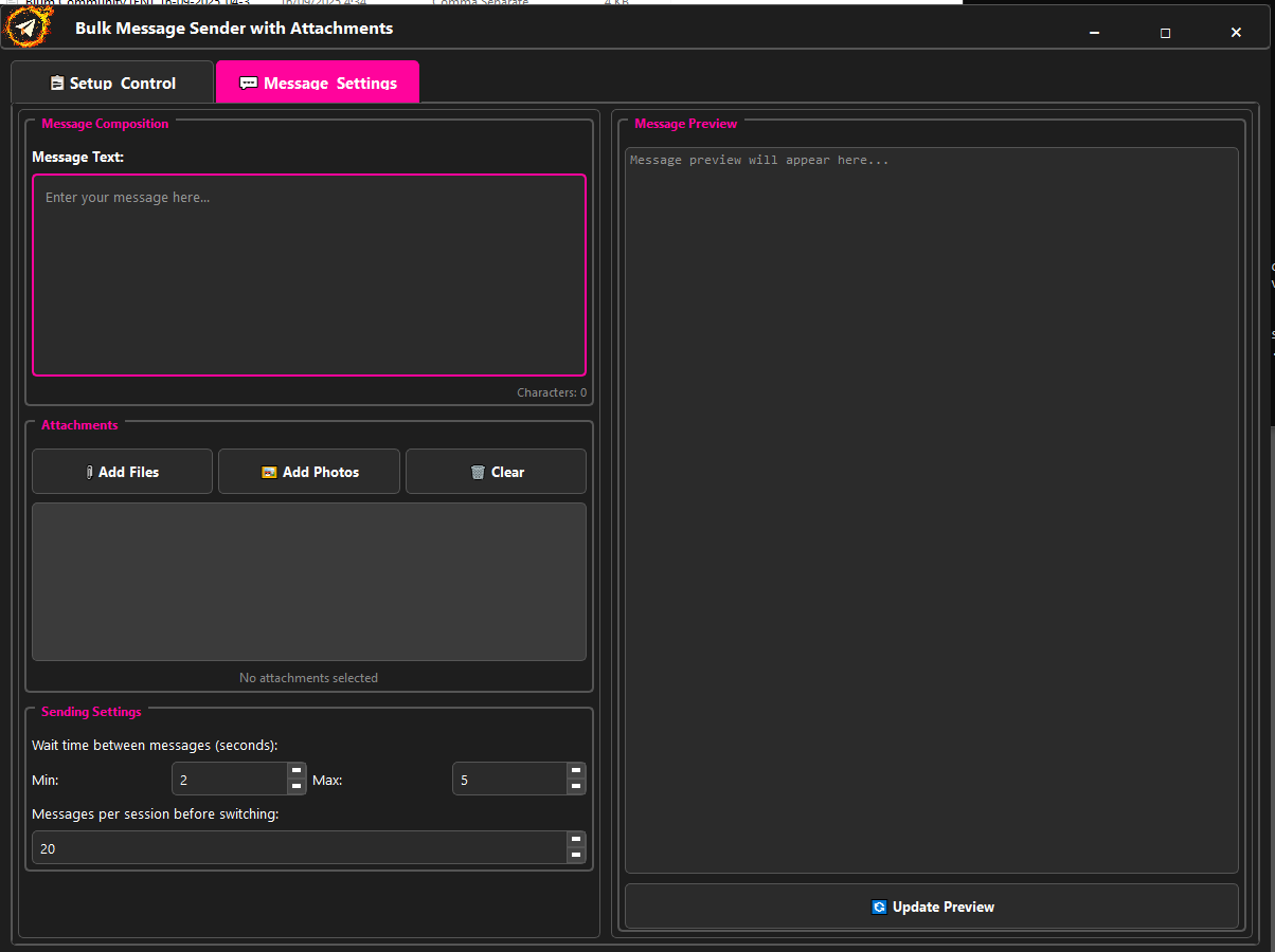 Message Sender Settings Screenshot